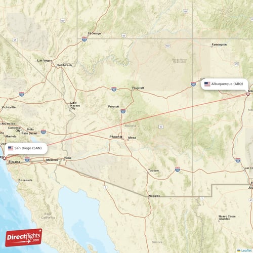 Albuquerque - San Diego direct flight map