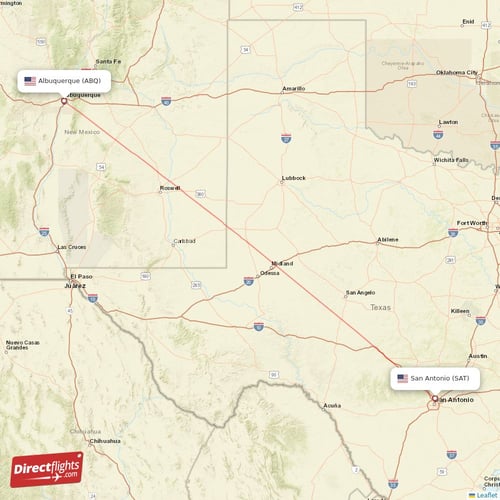Albuquerque - San Antonio direct flight map