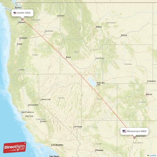 Albuquerque - Seattle direct flight map