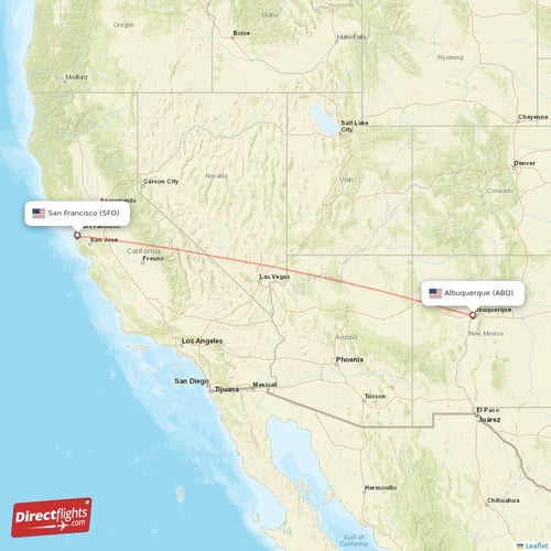 Albuquerque - San Francisco direct flight map