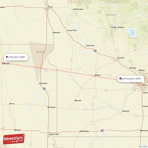 Aberdeen - Minneapolis direct flight map