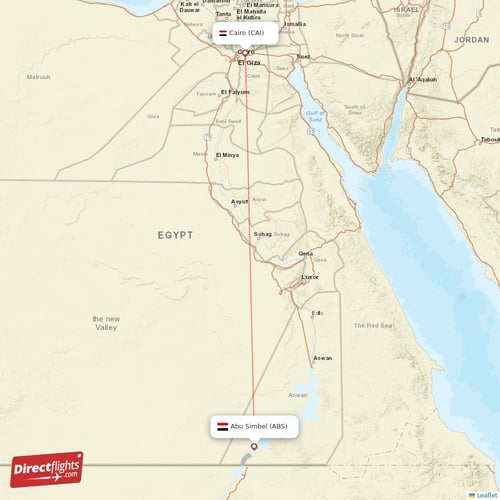 Abu Simbel - Cairo direct flight map