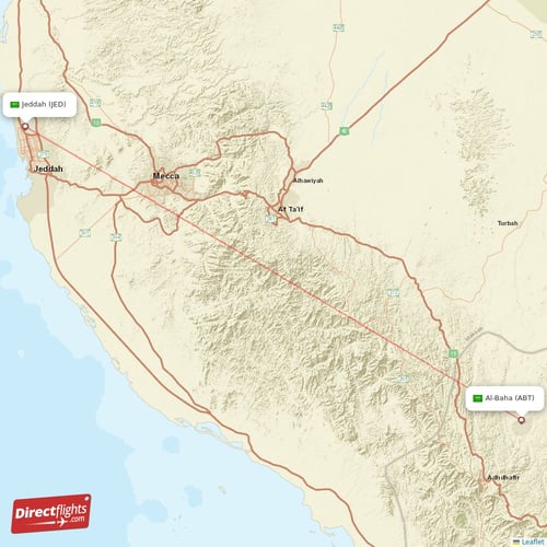 Al-Baha - Jeddah direct flight map