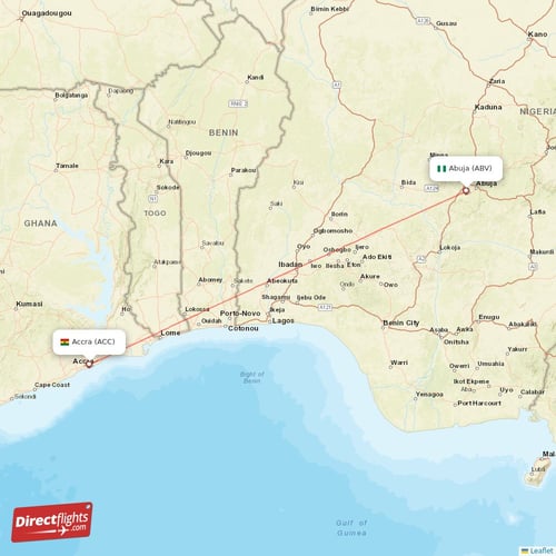 Abuja - Accra direct flight map