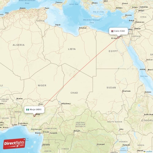 Abuja - Cairo direct flight map
