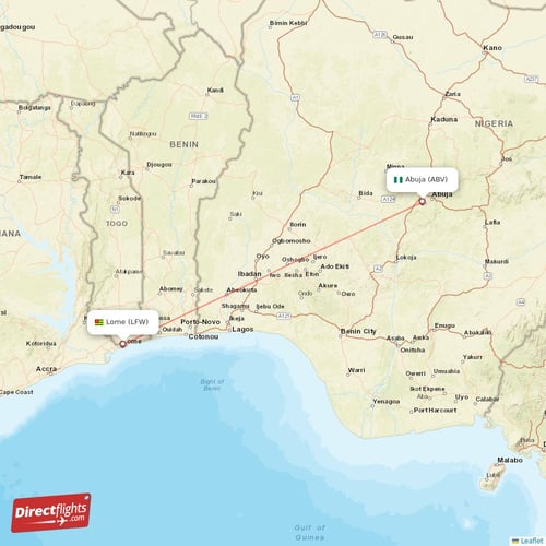 Abuja - Lome direct flight map