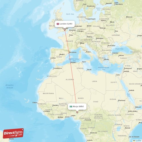 Abuja - London direct flight map
