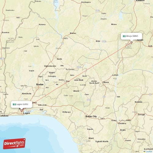 Abuja - Lagos direct flight map