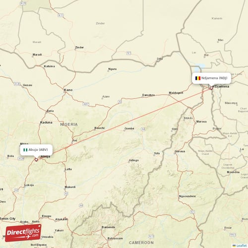 Abuja - Ndjamena direct flight map