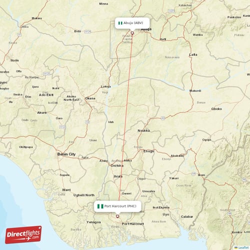 Abuja - Port Harcourt direct flight map