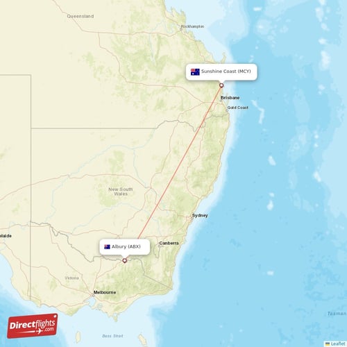 Albury - Sunshine Coast direct flight map