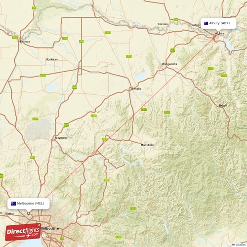 Albury - Melbourne direct flight map