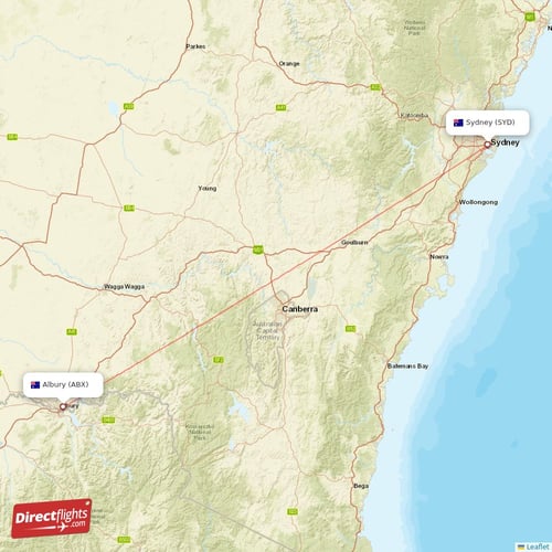 Albury - Sydney direct flight map