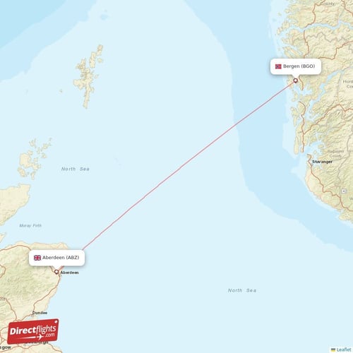 Aberdeen - Bergen direct flight map