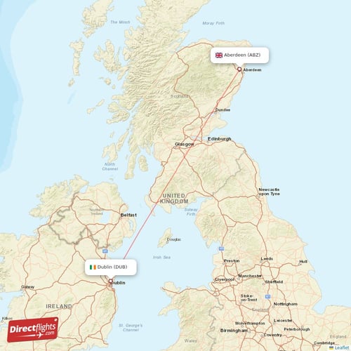 Aberdeen - Dublin direct flight map
