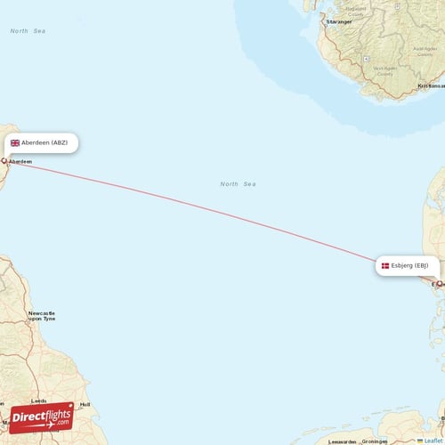 Aberdeen - Esbjerg direct flight map
