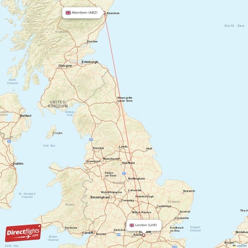 Aberdeen - London direct flight map