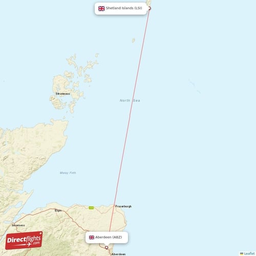 Aberdeen - Shetland Islands direct flight map