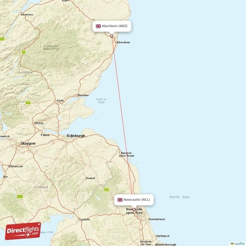 Aberdeen - Newcastle direct flight map