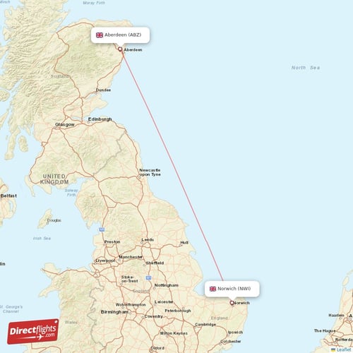 Aberdeen - Norwich direct flight map