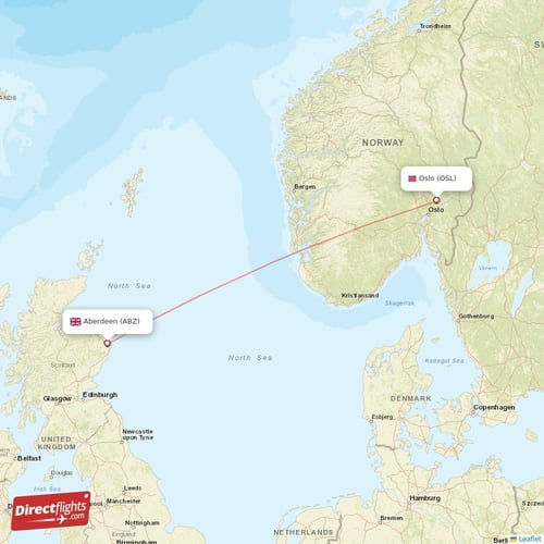 Aberdeen - Oslo direct flight map