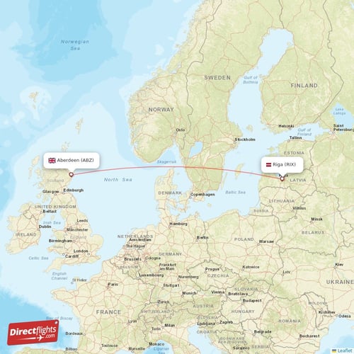 Aberdeen - Riga direct flight map