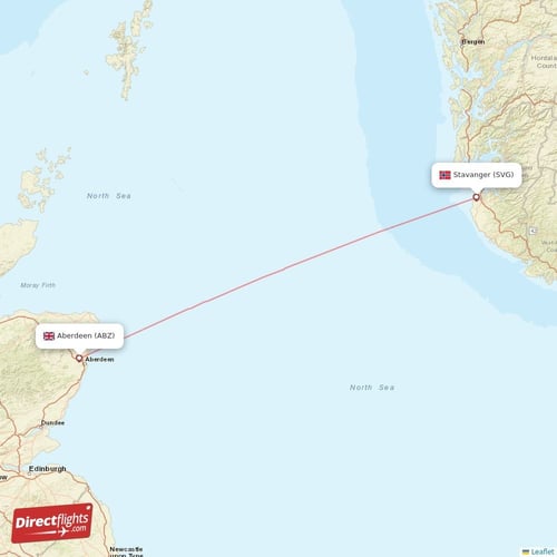 Aberdeen - Stavanger direct flight map