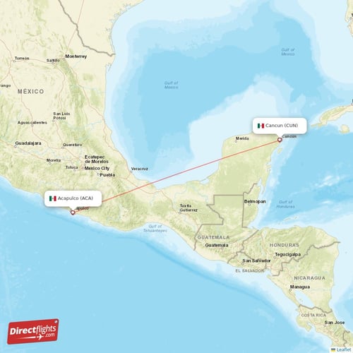 Acapulco - Cancun direct flight map