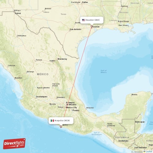Acapulco - Houston direct flight map