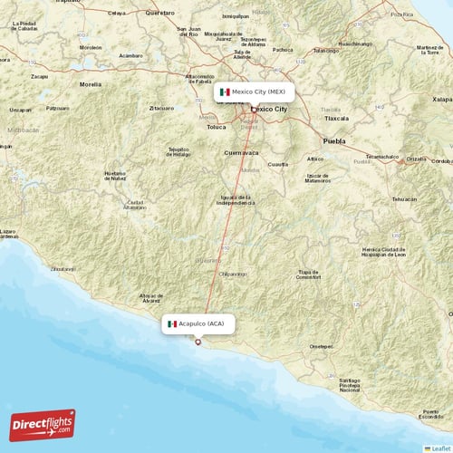 Acapulco - Mexico City direct flight map