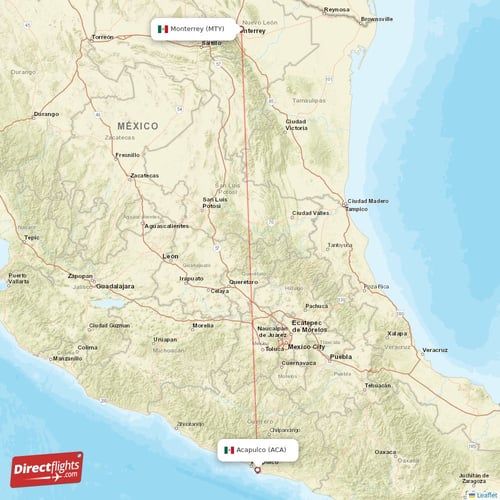 Acapulco - Monterrey direct flight map
