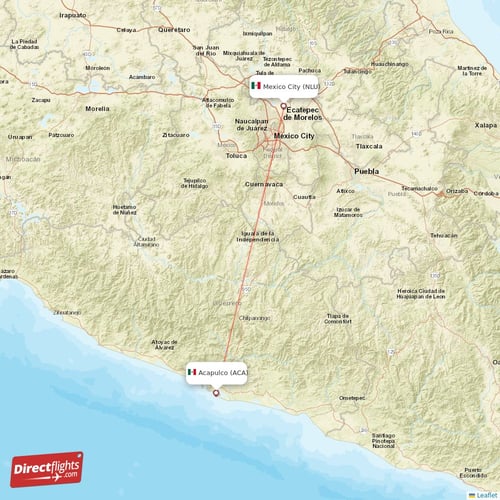 Acapulco - Mexico City direct flight map