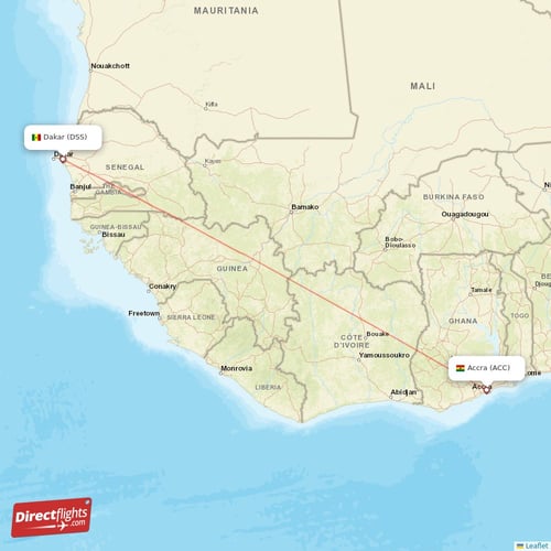 Accra - Dakar direct flight map