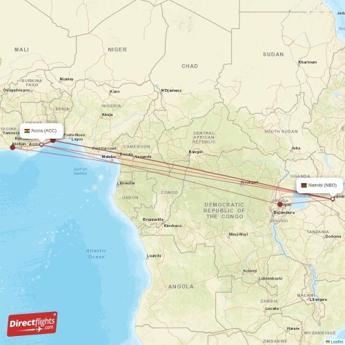 Accra - Nairobi direct flight map