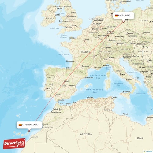 Lanzarote - Berlin direct flight map