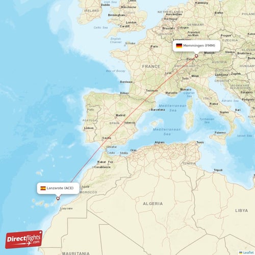Lanzarote - Memmingen direct flight map