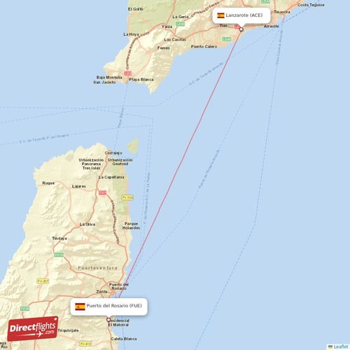 Lanzarote - Puerto del Rosario direct flight map