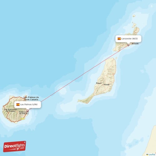 Lanzarote - Las Palmas direct flight map