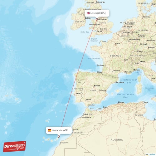 Lanzarote - Liverpool direct flight map