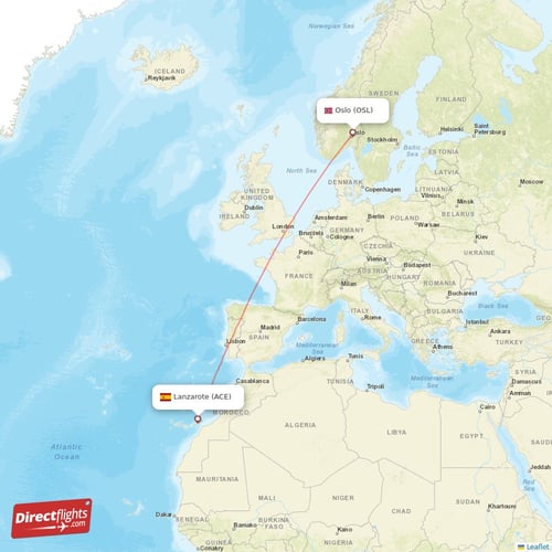 Lanzarote - Oslo direct flight map