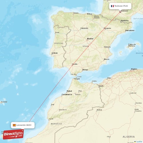 Lanzarote - Toulouse direct flight map