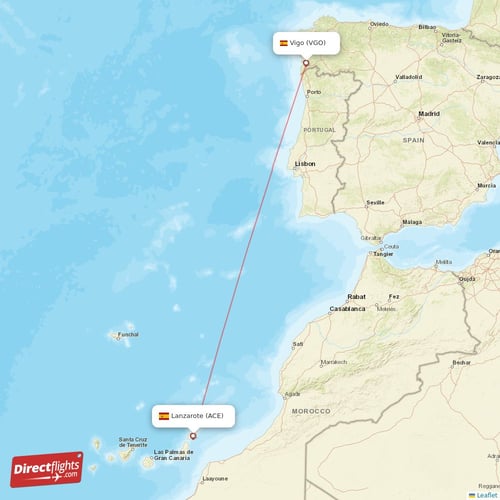 Lanzarote - Vigo direct flight map