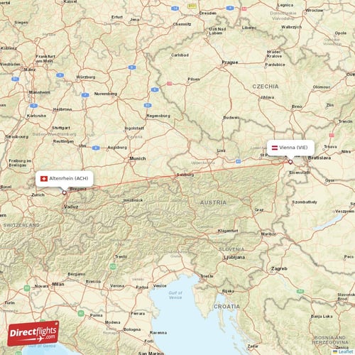 Altenrhein - Vienna direct flight map