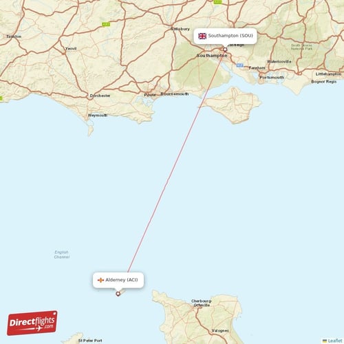 Alderney - Southampton direct flight map
