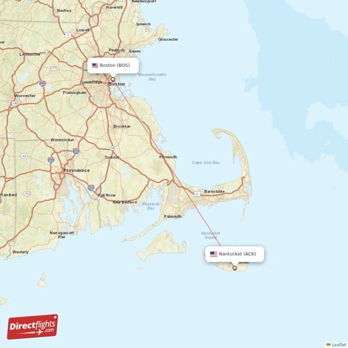 Nantucket - Boston direct flight map