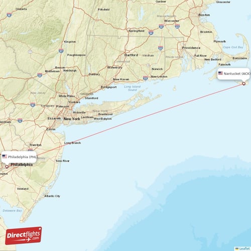 Nantucket - Philadelphia direct flight map
