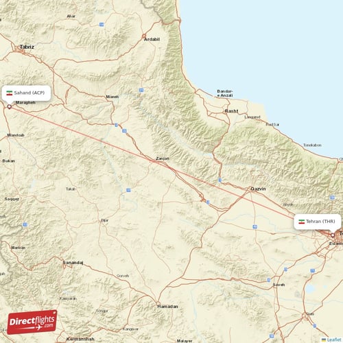 Sahand - Tehran direct flight map