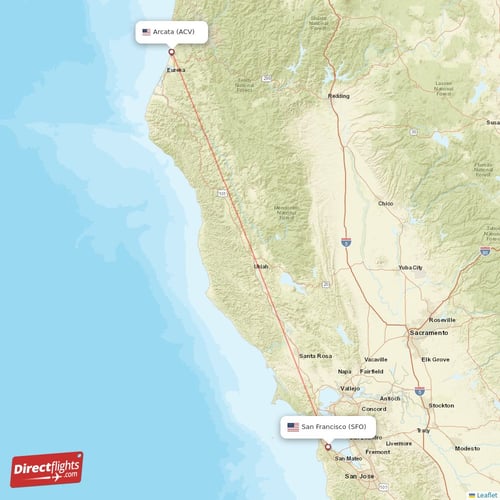 Arcata - San Francisco direct flight map