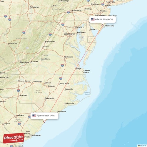Atlantic City - Myrtle Beach direct flight map