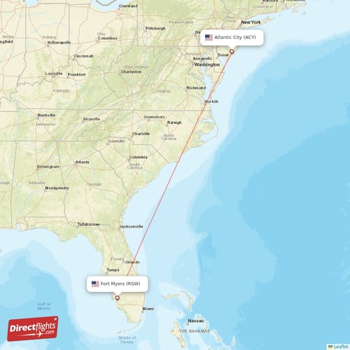 Atlantic City - Fort Myers direct flight map